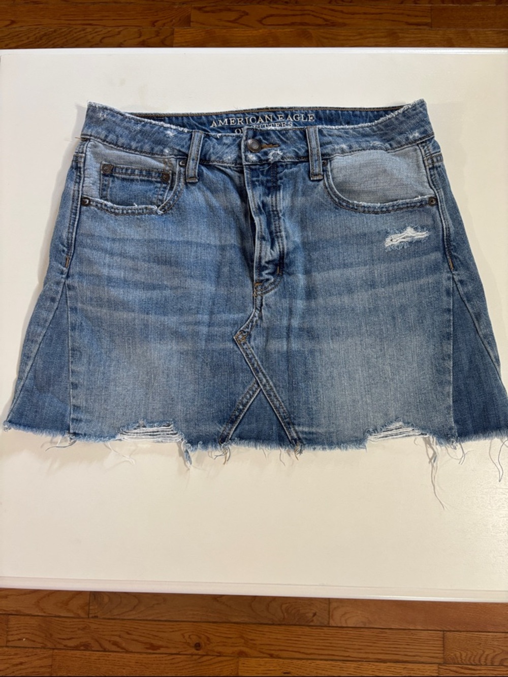 American Eagle Outfitters Light Blue Distressed Denim Mini Skirt